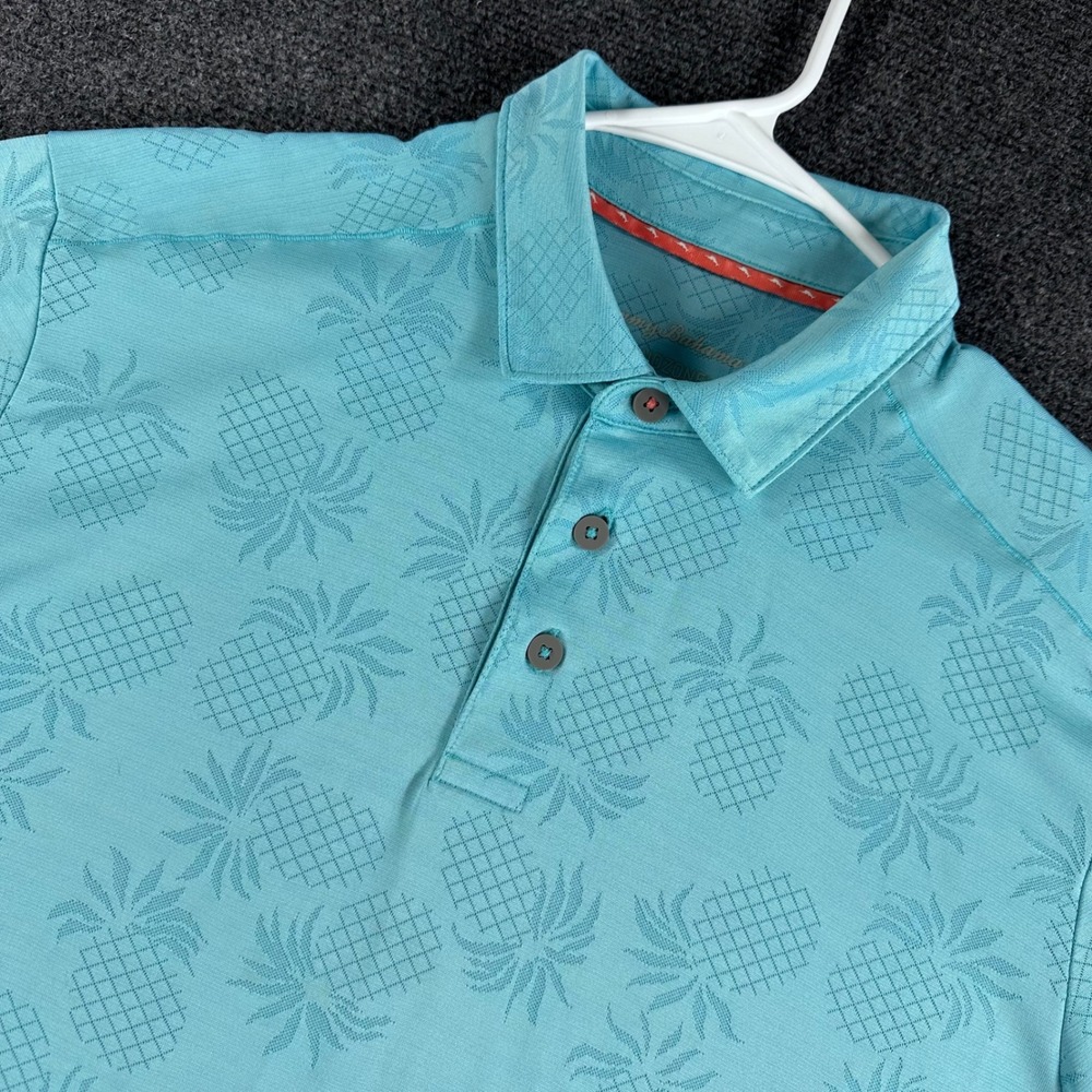 Tommy Bahama Polo Shirt Mens M Medium Blue Pineapple IslandZone Tropical Golf